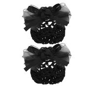 Mikikit 2 pièces Filet Chignon Noir avec Nœud Satiné Accessoires Cheveux Décoratifs Ajustables Personnel Banque Hôtel