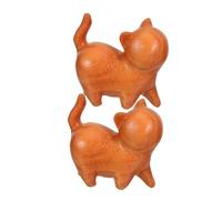 Mikikit 2 Pièces Mini Wooden Cat Figurines Vintage Hand Carved Kitten Sculptures for Home Office Desk Decor Retro Style Small Wooden Cat Table Ornament