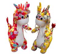 Mikikit 2 Pièces Peluche Dragon Chinois Adorable Décoration an Floral Cadeau pour Famille et Amis Rouge et Jaune