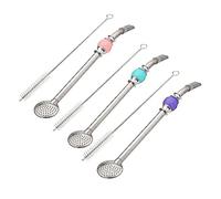 Mikikit 2 pièces Set de Pailles Filtre Bombilla Acier Inoxydable pour Yerba Mate Filtre Amovible avec Brosse de Nettoyage Réutilisables Couleur Violette pour Boissons et Infusions