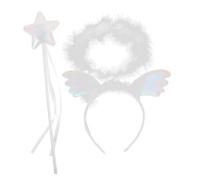 Mikikit 2 Pièces Set Déguisement Ange pour Garçon Fille et Femmes Tête Dange et Baguette Fée Accessoires Réutilisables pour Fêtes Danniversaire Halloween et Séances Photo