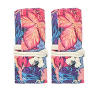 Mikikit 2 Pièces Trousse Souple Toile Compartiments pour Crayons et Pinceaux Organiseur Portable pour Artistes Motif Érable Colorée Pochette de Rangement pour Aquarelle et Peinture à Huile