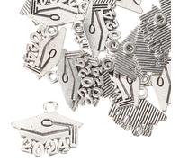 Mikikit 20 Pièces Breloques Pendentifs Chapeau Diplômé en Alliage Argenté Faciles à Utiliser pour Bracelet et Boucles D'oreilles DIY Fête de Remise des Diplômes
