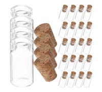 Mikikit 24 pièces Lot de Mini Flacons Verre avec Bouchons Liège Petits Bocaux Transparents pour Messages Décoration et Bouteilles à Unique et Étanche