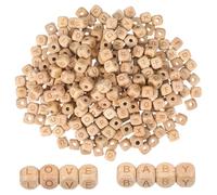 Mikikit 260 Pièces Perles Alphabet de Hêtre Naturel Lettres Carrées Vrac pour Bijoux Bracelets et Projets DIY Décoration