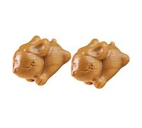 Mikikit 2pièces Lapins Bois Décoratifs Figurines Lapin Rustiques Statuettes Bois Ornements Naturels Petites Statues