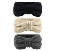 Mikikit 3 pièces Bandeau Hiver Femme Accessoire Cheveux Élastique avec Doublure Réchauffeur Oreilles Twisted Headdress Noir Beige Gris Foncé