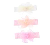 Mikikit 3 pièces Bandeaux Élastiques Dentelle pour Fille Lot Fleurs Rose Blanc et Orange Accessoires Photo pour Confort et Élégance