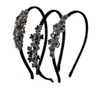 Mikikit 3 pièces Classical Rhinestone Hair Hoop Set Elegant Oriental Flower Headband For Women Crystal Headdress For Parties And Daily Wear