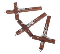 Mikikit 3 Pièces Croix Décorative en Bois Marron Lisse, Pendentif Religieux Élégant pour Communions et Prières Chrétiennes, Accessoire Bijoux Création Spirituel