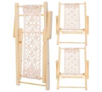 Mikikit 3 pièces Miniature Wooden Beach Chairs Mini Deck Chair Small Decoration for Fairy Garden Dollhouse and Micro Landscape Accessories