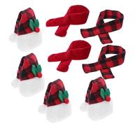 Mikikit 4 Ensembles Christmas Wine Bottle Covers with Buffalo Plaid Santa Hats and Mini Scarves Fabric Festive Decorations for Xmas Party and Home Decor