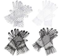 Mikikit 4 paires Gants Dentelle Courts pour Femme Respirants et Légers pour Mariage Tea Party et Cocktail Accessoires Maille à Confortables et Élégants