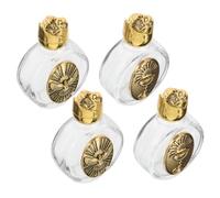Mikikit 4 Pièces Bouteilles Verre Émbossées pour Eau Sainte Lot de Récipients Décoratifs pour Baptêmes Mariages et Événements Spirituels Accessoire Pratique et Élégant pour Église et