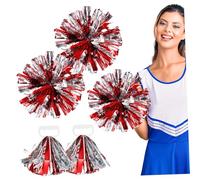 Mikikit 4 pièces Cheerleading Pom Poms avec Anneaux Quatre Doigts Accessoires de Pompons pour Équipe de Danse Tenue Métallique avec Résistants et Faciles à Porter
