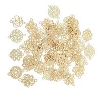 Mikikit 50 pièces Connecteurs de Bracelet Alliage Doré Breloques Baroques à Double Trou Pendentifs Plats Fleurs Cœur Accessoires DIY pour Bijoux Variés