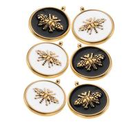 Mikikit 6 Pièces Lot de Breloques Abeille Rondes Émail Pendentifs Abeille Acier Inoxydable pour DIY Bijoux Colliers Bracelets et Porte-clés