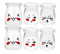 Mikikit 6 pièces Pots Verre pour Yaourt et Confiture Bouteilles Grandes Ouvertures pour Dessert et Pudding Bouteilles de Conservation Alimentaire avec Couvercles Étanches Lot de Styles