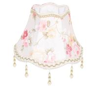 Mikikit Abat Jour Tissu Floral avec Franges et Perles Éclairage Vintage Européen pour Lampe de Chevet Suspension Applique et Lustre