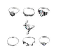 Mikikit Bagues Serpent Vintage en Alliage Résistant, Lot de 7 Bagues Ajustables pour Femmes, Bijoux de Doigt pour Présents et Occasions Spéciales