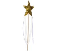 Mikikit Baguette Magique de Fée Étoile en Bois et Tissu Légère Accessoire Déguisement Fille pour Fête Cosplay Décoration Scène Dorée 1 Pièce
