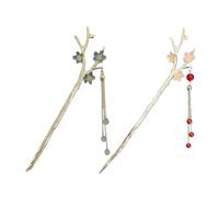 Mikikit Baguettes à Cheveux Chignon Fleur Métal 2 Pièces Taille Moyenne Coiffe Hanfu Femmes Élégantes Usage Quotidien Couleurs Lake Blue et Rose