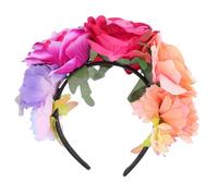 Mikikit Bandeau Cheveux Fleurs Artificielles Large pour Femme, Serrage-tête Décoratif Roses Violette, Fuchsia Foncé et Pêche, Accessoire Photo pour Fête, Mariage et Cosplay, Bandeau