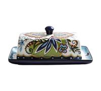 Mikikit Beurrier en Céramique Couvercle Vintage - Plateau de Rangement Rectangulaire pour 250 G de Beurre - Assiette de Service Multifonction Compatible Lave-Vaisselle pour Fromage