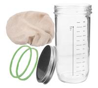 Mikikit Bocal en Verre Scellé 730 ML Couvercle Hermétique et Housse en Tissu Pot de Levain Transparent Graduation Ensemble de Bocaux pour Fermentation et Conservation Maison