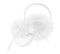 Mikikit Boîte à Bague Mariage Blanche Dentelle avec Poignée Écrin Élégant Forme de Panier Fleur pour Alliances Indispensables Jour de Mariage et Coffret Bijoux Femme
