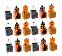 Mikikit Boîte à Bonbons Halloween 30 Pièces Coffret à Gâteaux Motifs Fantôme Chat Noir et Citrouille Boîte d'Emballage Écologique pour Friandises Biscuits et Pâtisseries pour Fêtes