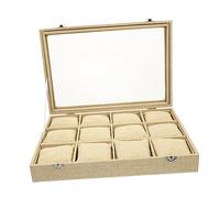 Mikikit Boîte à Montres Et Bijoux en Jute Naturel avec 12 Compartiments, Organiseur De Montres avec Coussins Rembourrés, Coffret De Rangement Pratique pour Domicile Et Boutique, Couleur Lin