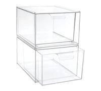 Mikikit Boîtes de Rangement Transparentes en Pet 2pcs pour Maquillage Protection Anti-rayures et Empilables, Organisateur Cosmétique pour Bureau et Coiffeuse
