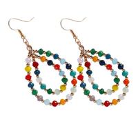 Mikikit Boucles d'Oreilles Pendantes Double Cercle en Cristal Multicolore Légères et Décoratives Boucles d'Oreilles Fantaisie pour Femmes Accessoire et Élégant pour Toutes Occasions