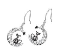 Mikikit Boucles Oreilles Pendantes Chat Noir Lune Légères et Confortables pour Femmes et Filles des Chats