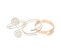 Mikikit Bracelet de Bras pour Femme 3 Pièces en Métal Doré Brillant Manchettes Géométriques Rigides Accessoires en Or Élégants pour Tenue Quotidienne et Occasions Spéciales