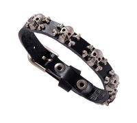 Mikikit Bracelet Punk en Cuir de Vache Réglable Motif Crâne Noir, Accessoire de Mode Simple pour Occasions Décontractées Quotidien