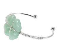 Mikikit Bracelet Trèfle à Quatre Feuilles Femme en Cristal Transparent, Manchette Argentée, Bijou Chanceux, Présent Saint-valentin ou Fête, Accessoires de Bijoux pour Femmes