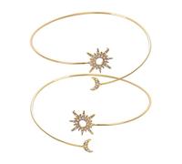 Mikikit Bracelets Manchettes Soleil et Lune pour Femmes, Lot de 2 en Alliage Doré Solide, Adaptés pour Porter au Travail Soirée