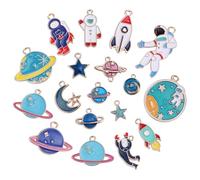 Mikikit Breloques en Alliage Zinc Thème Espace 18 Pcs - Pendentifs Planète et Astronaute DIY pour Création Bijoux, Charms Bracelets et Colliers Artisanaux Plusieurs styles