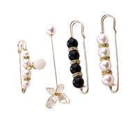 Mikikit Broche à Pull et Épingle de Sûreté Décorative en Perles 4 Pièces, Acier Inoxydable, Ajustable pour Ceinture de Pantalon et Robe, Femmes, Tenue Quotidienne et Fêtes, Multicolore