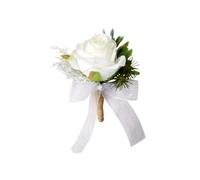 Mikikit Broche Fleur Blanche et Verte pour Marié et Mariée Épingle à Vêtements de Mariage Décoration Banquet Accessoire Floral Artificiel Élégant pour Robe et Manteau Style Naturel