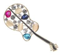 Mikikit Broche Guitare en Cristal Perles, Épingle Décorative pour Paquet à Dos, Bijou Femme Élégant Vintage, Accessoire Mode pour Mariage et Fête, Présent Musicien Guitariste