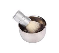 Mikikit Brosse à Barbe Poils Nylon et Bol à Raser Inox Manche Antidérapant Kit Rasage Manuel Homme Pratique pour Usage Maison et Salon