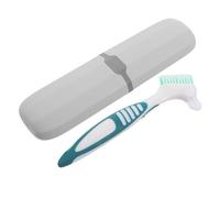 Mikikit Brosse Nettoyante Double Face pour Prothèses Dentaires Verte Étui de Rangement Bleu Gris, Kit Portable de Nettoyage pour Appareils Dentaires, Voyage et Entretien Bucco-Dentaire