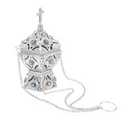 Mikikit Brûleur de Parfum Métallique Suspendu avec Croix Argentée, Porte-Parfum Décoratif pour Cônes, Bâtonnets et Charbon, Ornement D'aromathérapie pour Maison, Église et Cérémonies