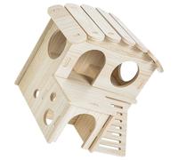 Mikikit Cachette Décorative à Hamster Double Beige et Bois en Couche pour Espace D'activité Spacieux Soulagement du Stress, Maison Nain