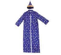 Mikikit Cape et Chapeau de Magicien Bleu pour Garçon Fille Costume de Polyester avec Motif Étoilé pour Fêtes Halloween et Événements Cosplay