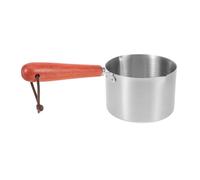 Mikikit Casserole Acier Inoxydable avec Manche Bois Pot à Sauce Double Bec Verseur pour Huile et Lait Compatible Gaz et Induction Facile à Nettoyer et Compacte