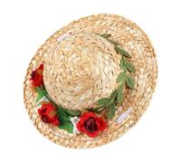 Mikikit Chapeau Paille pour Animal de Compagnie Orné de Fleurs Bonnet Tressé Décoratif pour Chat Chien ou Lapin